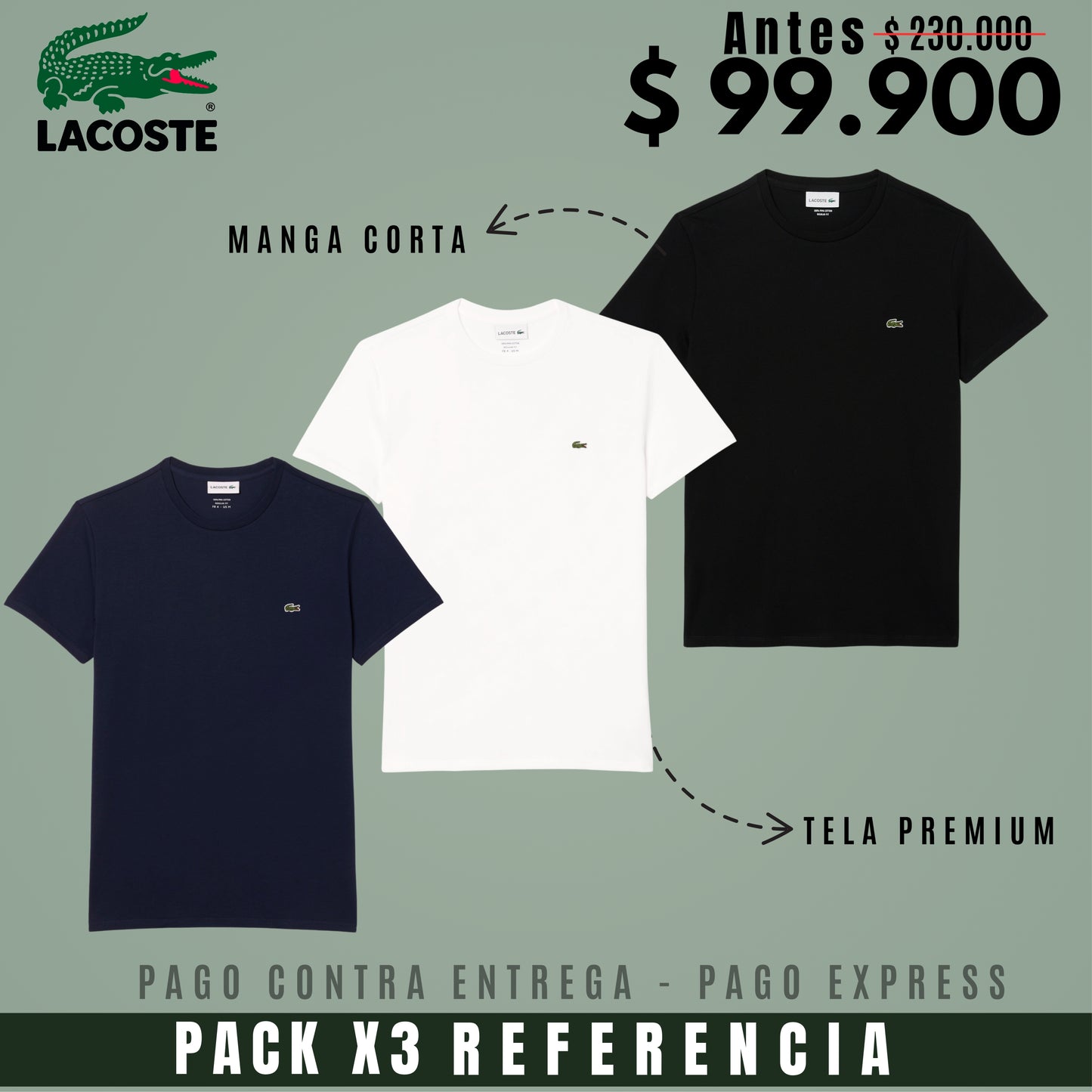 PACK X3 CAMISETAS LACOSTE